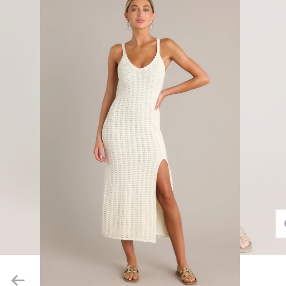 Z Supply Cream Crochet Midi Dress with Side Slit
